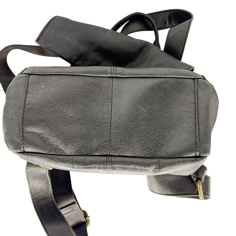 American Leather Co Black Pebbled Leather Flap Backpack Small Rucksack Bag - Picture 4 of 16